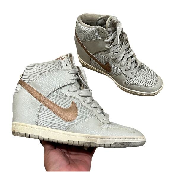 Nike Dunk Sky Hi Hidden Wedge Heel High Light Bone Metallic Red Bronze Shoes 8 - Picture 1 of 8